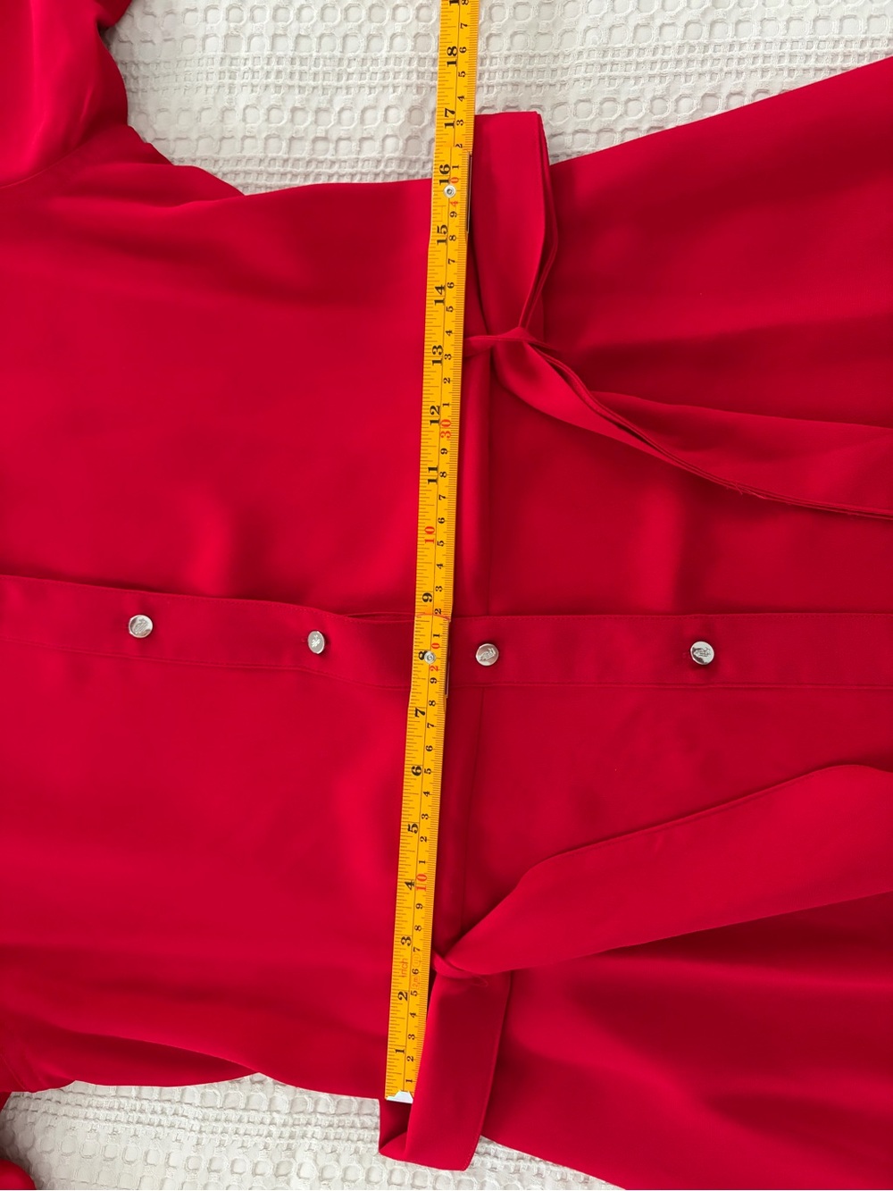 LRL Crimson Red Button-Front Midi Georgette Shirt Dress Tie Waist 6 Quiet Luxury - Picture 8 of 8